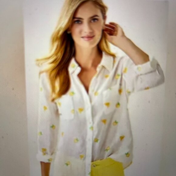 Lilly Pulitzer Sea ViewWhite Button Down Shirt Honeycomb Bee 🐝 Lemon Large - Picture 3 of 3